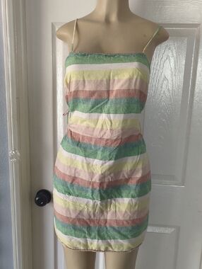 aerie Pastel Striped Spaghetti-Strap Mini Dress in Green, Pink, Cream, Tan